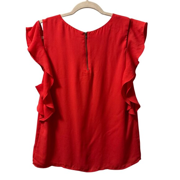 DR2 Red Ruffle Sleeve Blouse Size M women cold shoulder top blouse - Picture 10 of 12